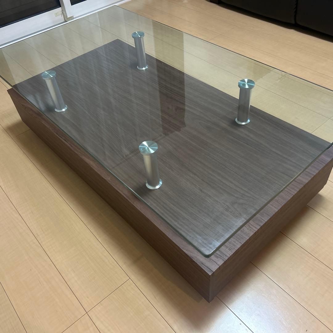 送料込　ニトリ　ガラステーブル　センターテーブル ニトリ（NITORI） ガラス天板センターテーブル 引出し付き (エナメル