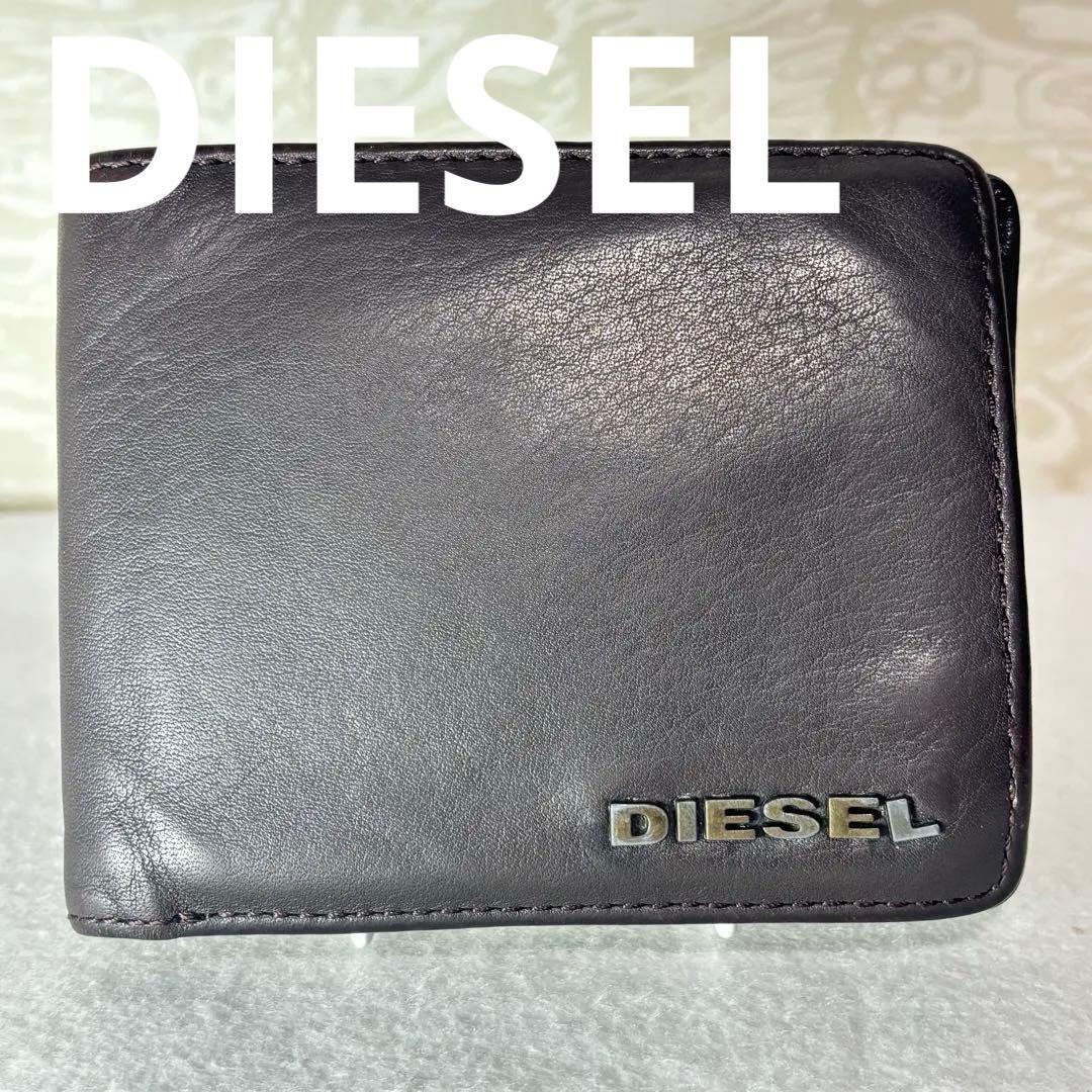 DIESEL ディーゼル 二つ折り財布 ブラック レザー ロゴ - メルカリ