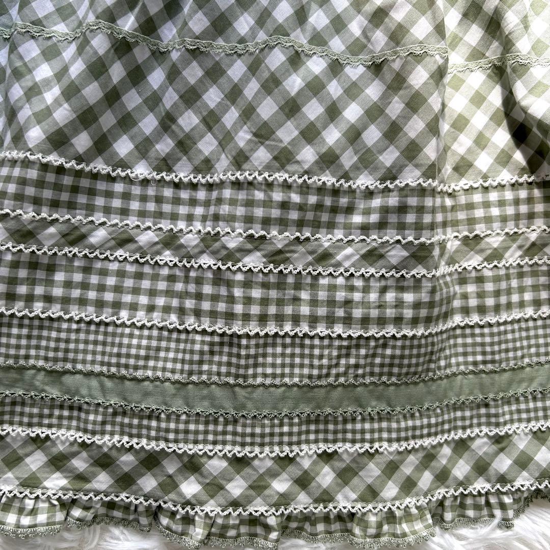 希少 ピンクハウス ギンガムチェック ティアードスカート リボン ピコ