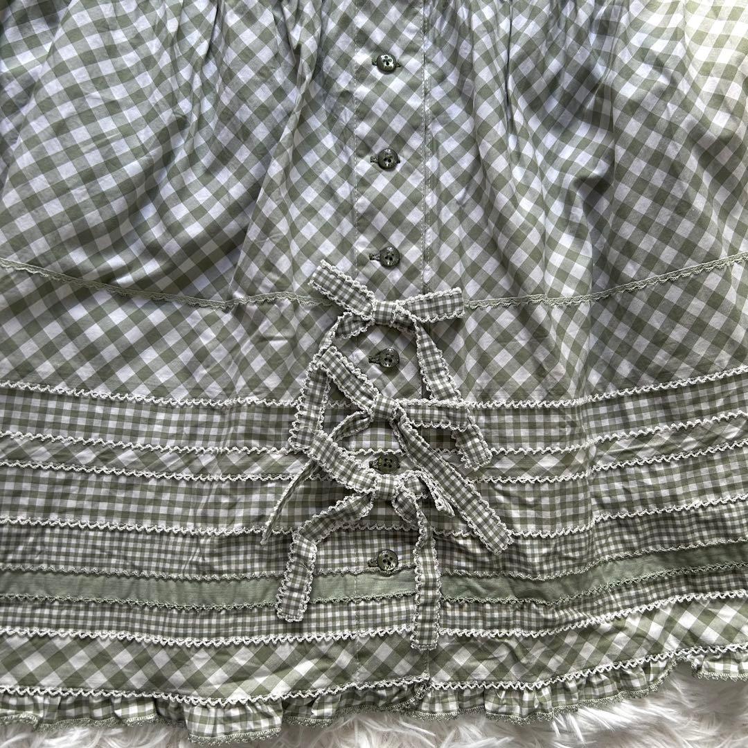 希少 ピンクハウス ギンガムチェック ティアードスカート リボン ピコ