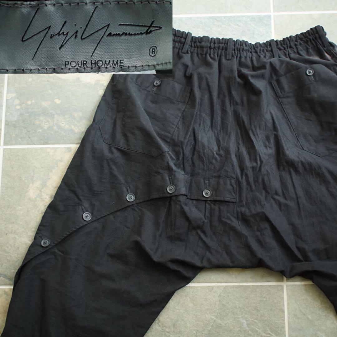 17ss ヨウジヤマモトプールオム サルエル パンツ ブラック ヨウジヤマモト プールオムYohji Yamamoto POUR HOMME サイドプリーツ