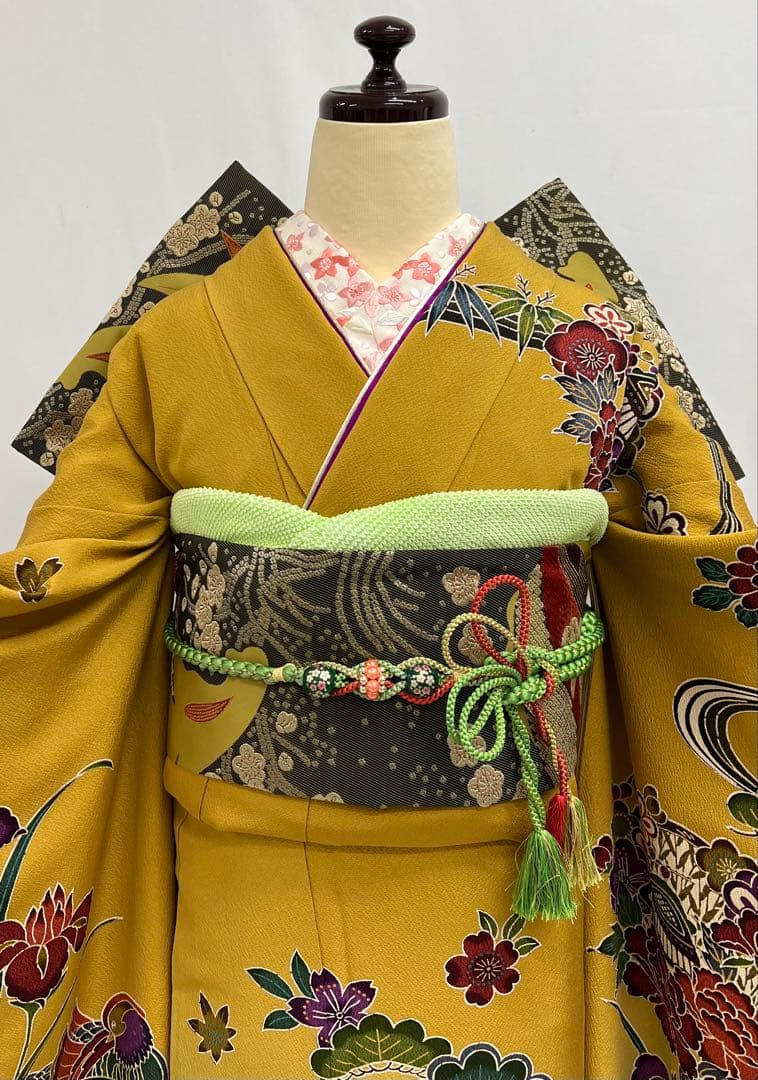 振り袖 フルセット 別誂長襦袢付 高級紅型 手描き 万葉集 袋帯 529