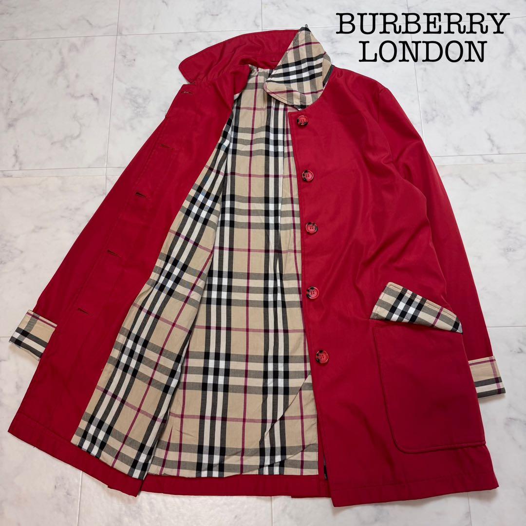 バーバリーロンドン　ステンカラー コート　ノバチェック　M 赤　レッド BURBERRY - 美品 バーバリー ロンドン BURBERRY LONDON コート