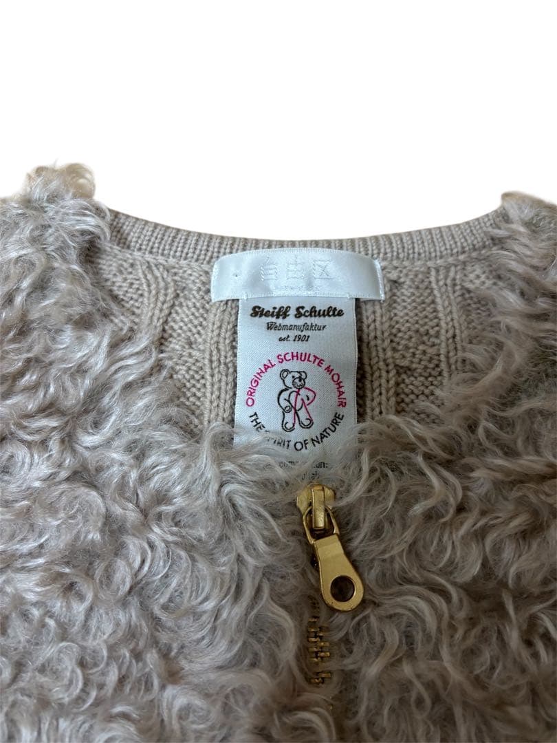 自由区 テディファー コンビ ニット カーディガン 異素材 モヘヤ 38