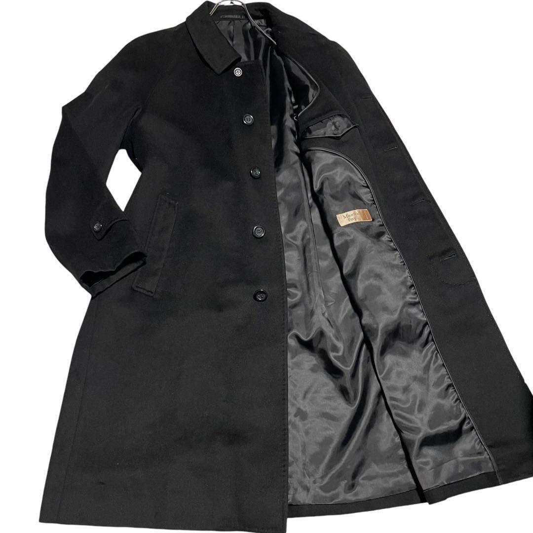 カシミヤ100%【vintage】高級感 マキシ丈比翼チェスターコート 黒 M