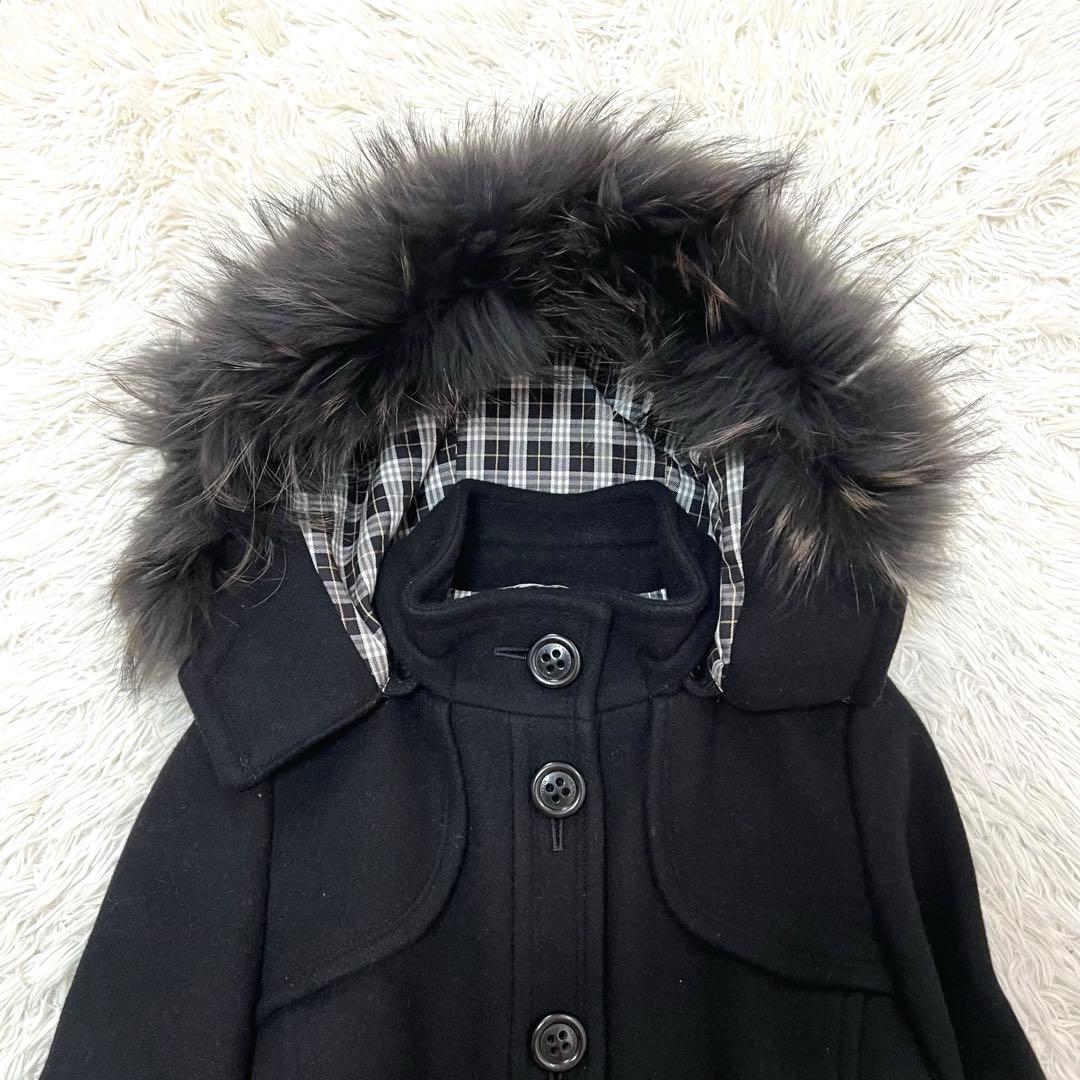 バーバリーブルーレーベル アンゴラウールコート ラクーンファー