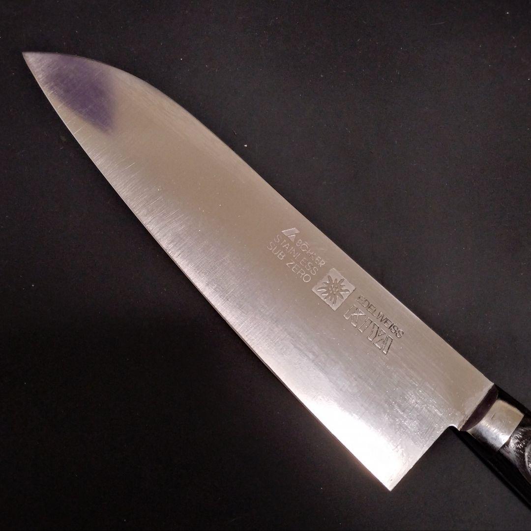 日本橋 木屋 エーデルワイス 鍔付 鎌型 三徳 包丁 No.160 研ぎ済み