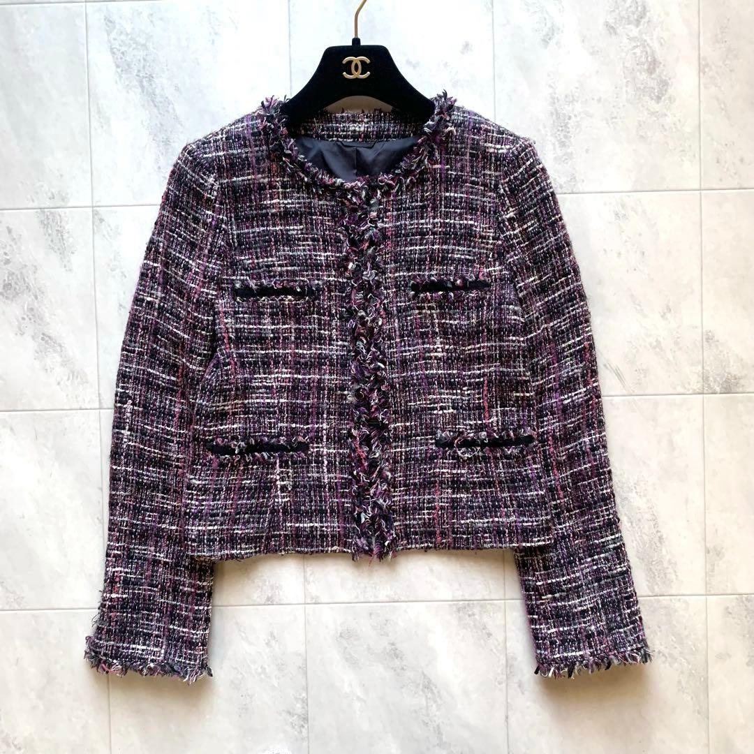 ANAYI アナイ ノーカラー ツイード ジャケット フリンジ 38 ANY SIS（エニィスィス） ジャケット ノーカラージャケット ノーカラー