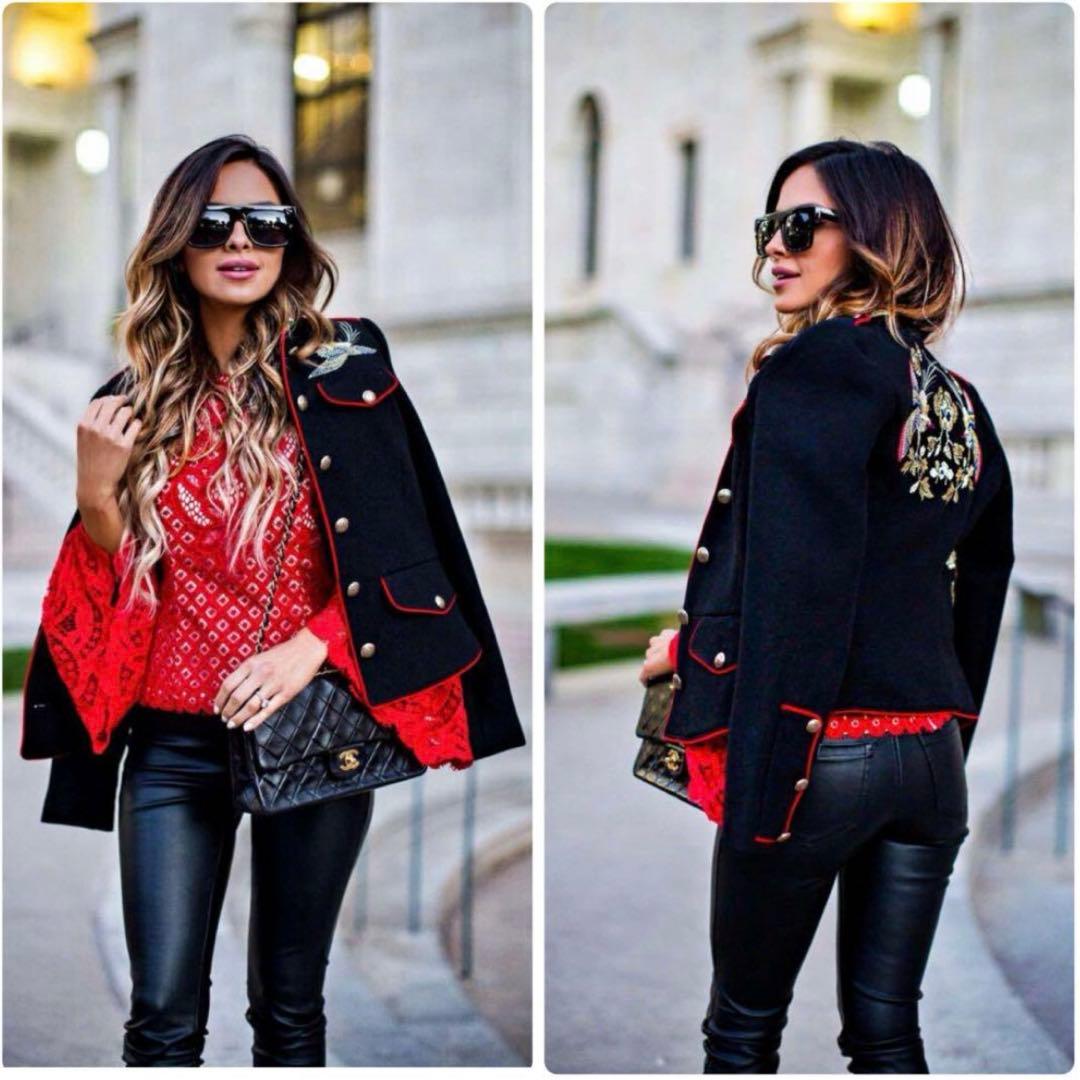 ZARA ナポレオンジャケット 和柄 金ボタン ブラック 刺繍 フラワー