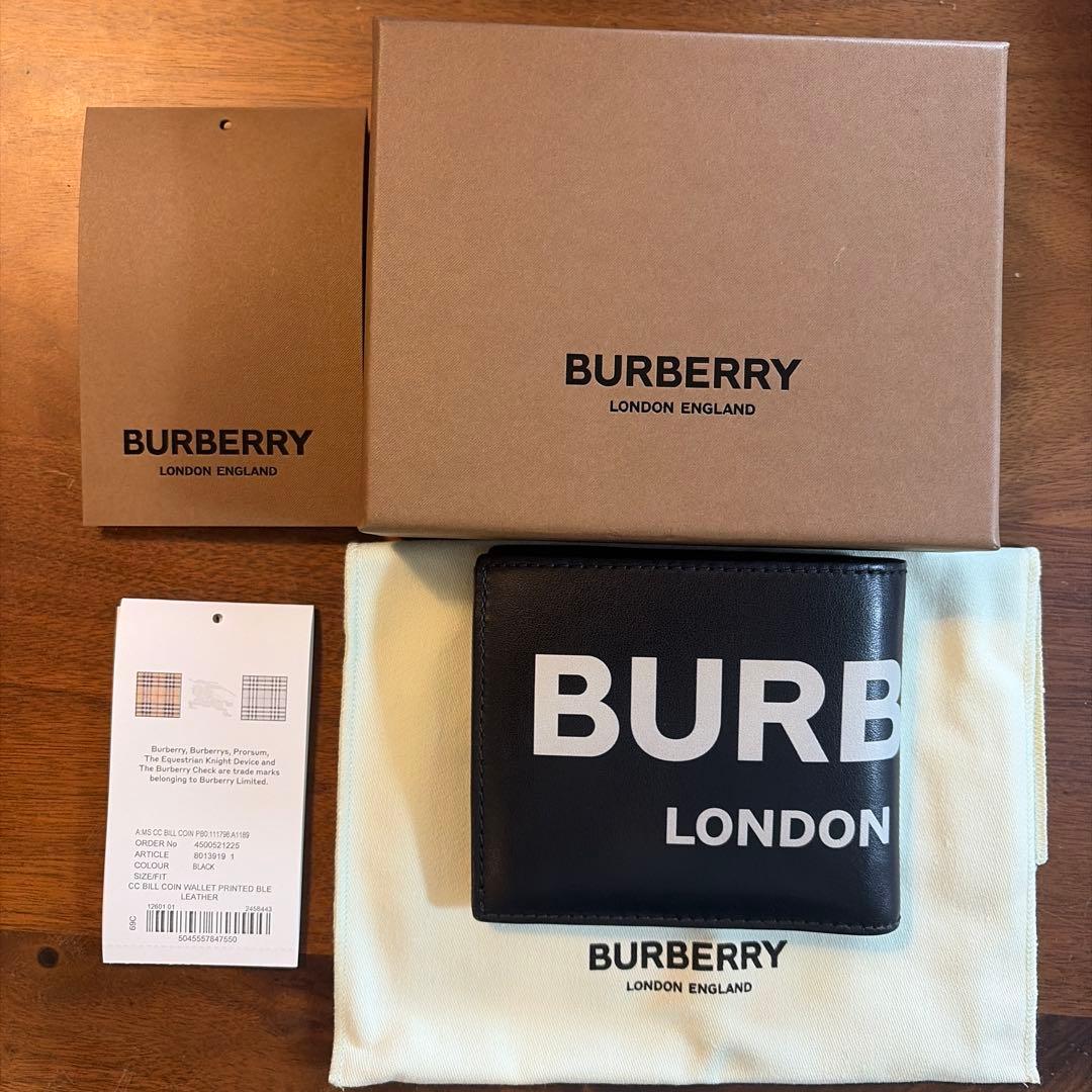 BURBERRY 二つ折り財布 ブラック レザー バーバリー 二つ折り札入れ 二つ折り財布 カードケース メンズ
