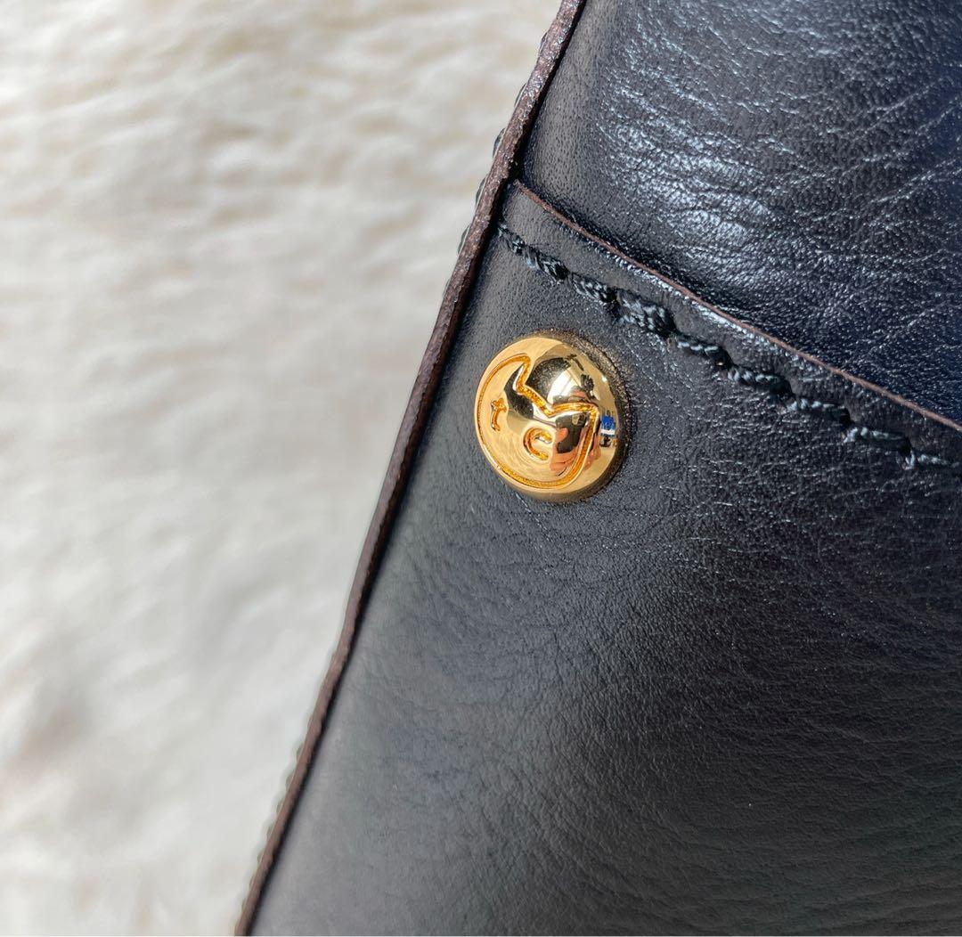 ♡新品♡ツモリチサト ブラック レザートート 日本製 収納可 猫 金