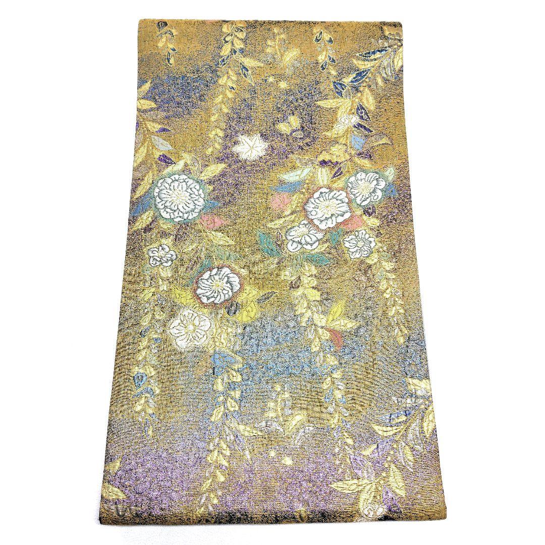 帯5724 ●高級 正絹 夢想辻が花 六通 袋帯 着物-辻が花帯98【六通柄袋帯】唐織 金糸 正絹 大輪花文 華やか