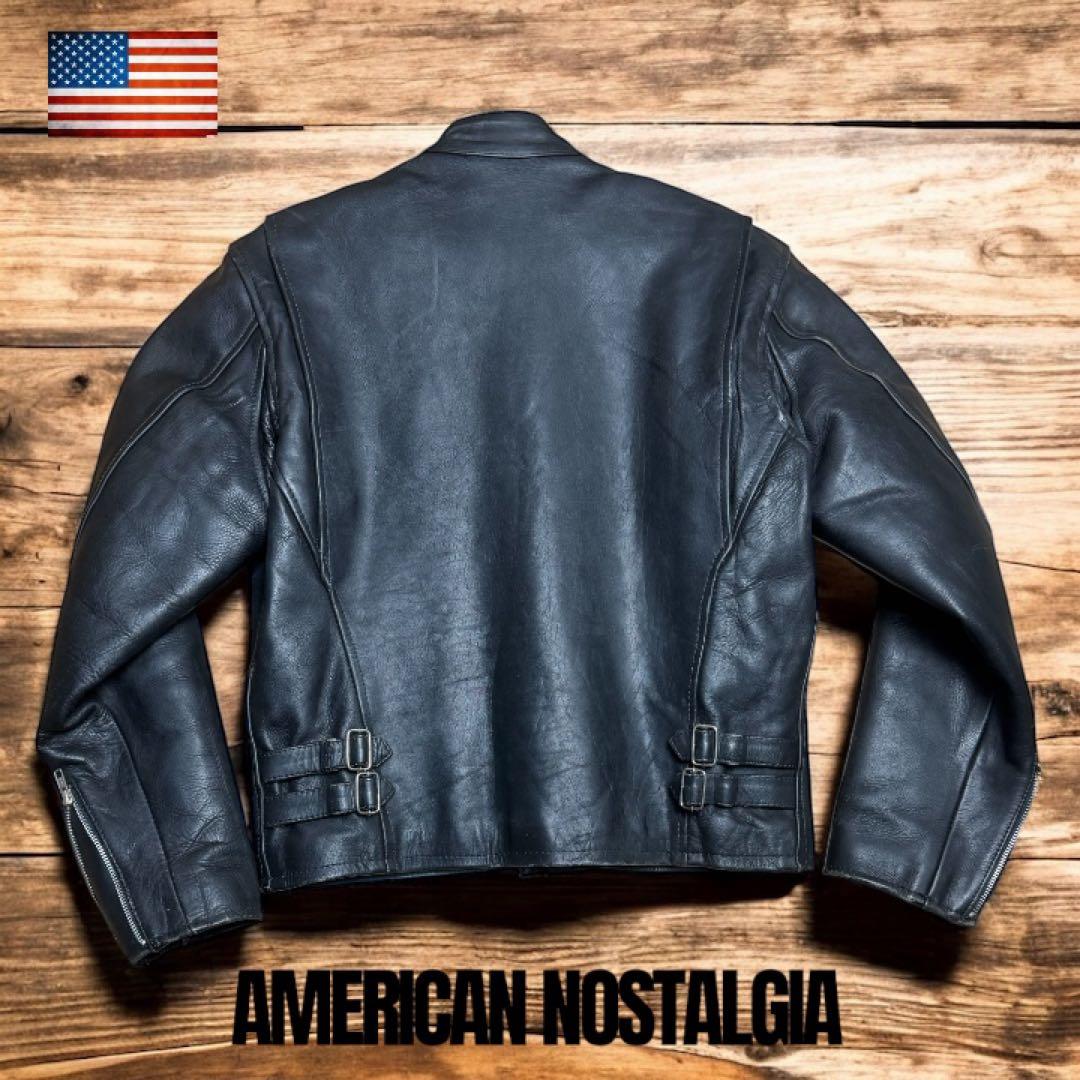 肉厚×短丈】90s 牛革レザー 中綿キルティング バイカージャケット XL