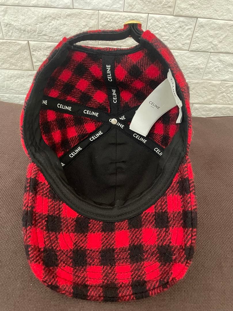 CELINE セリーヌ ⭐️チェック柄 ベースボールキャップ レッド