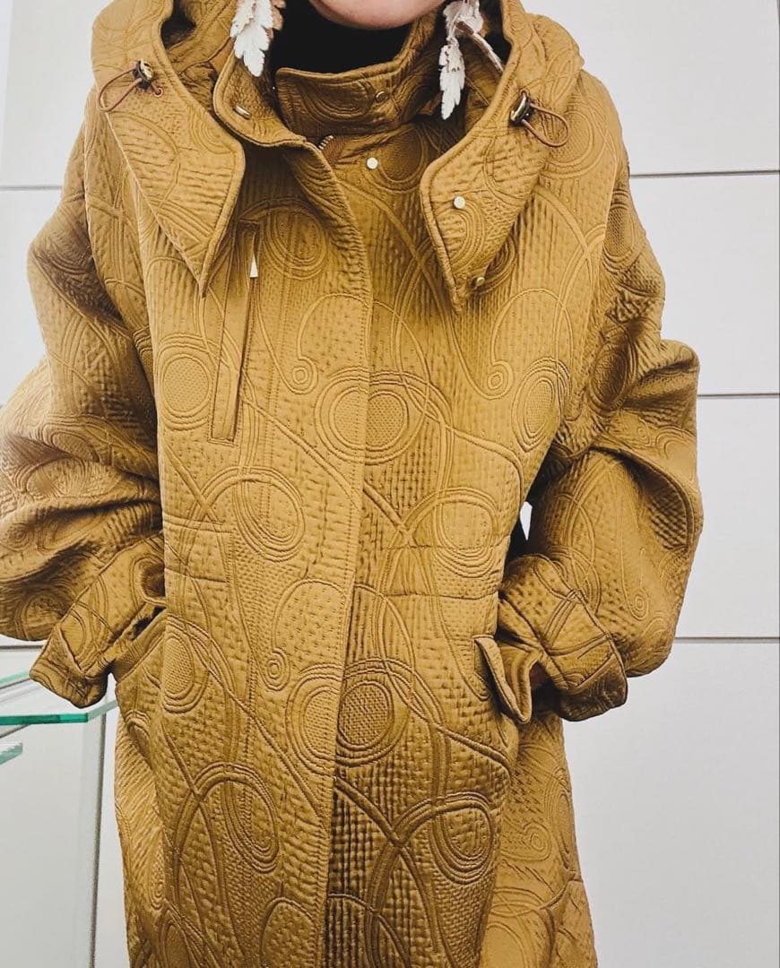 Mame Kurogouchi ジャガード モッズコート ブラウン 縄文 - メルカリ