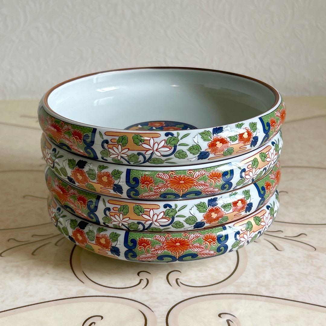 有田焼 清秀窯 金彩古伊万里 鉄鉢揃 4枚セット 中鉢 中皿 深皿 色絵