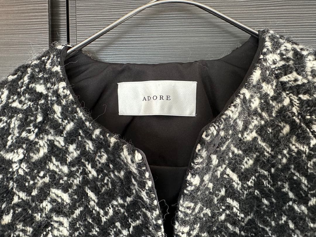 ADOREアドーア】ヘリンボーンツィードジャケット38《ブラック》 - メルカリ