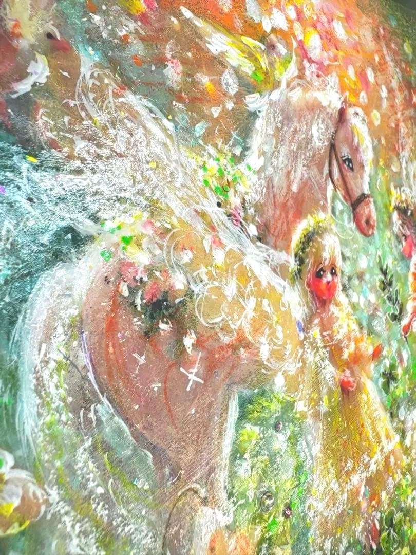 ま*ゆ様 絵画原画《祝福の芽 ― 白馬とふたりの天使》パワー ART colla
