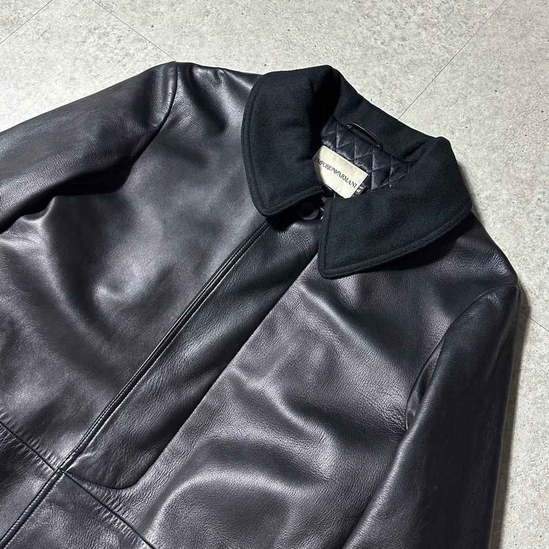 V*e様 希少 美品 EMPORIO ARMANI 羊革 ロングコート黒 レザー - メルカリ