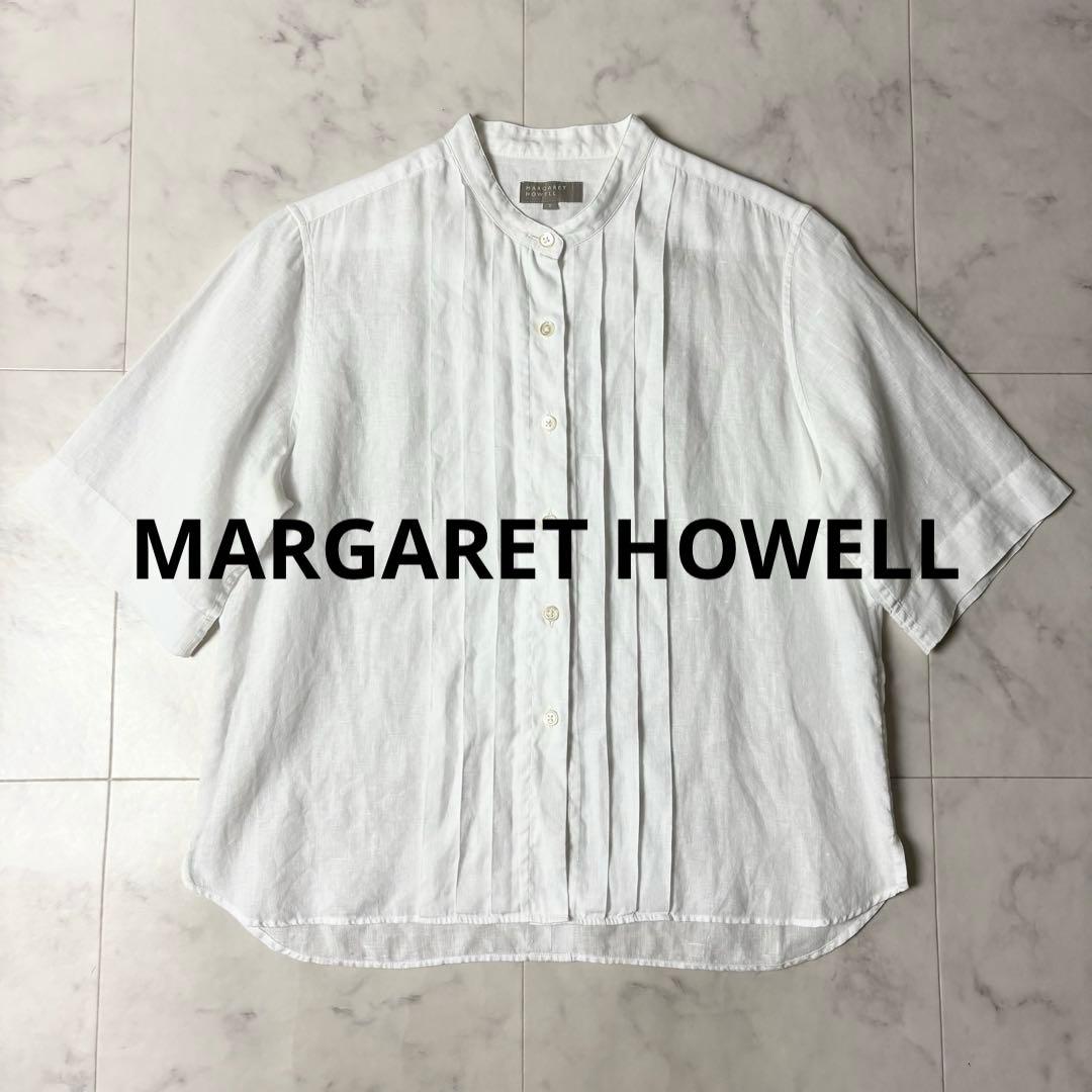 美品 マーガレットハウエル リネン バンドカラー 半袖シャツ ブラウス PLAIN LINEN PJ SHIRT | MARGARET HOWELL（マーガレット・ハウエル