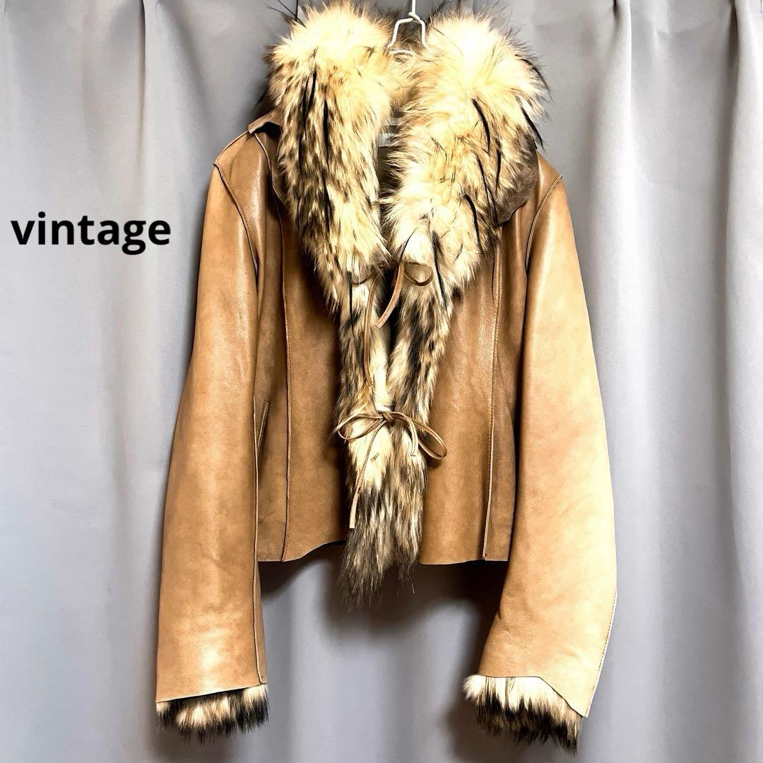vintage ファーレザージャケット 山羊革 リボン アーカイブ y2k フェイクレザージャケット - ジャケット/アウター通販 | 人気