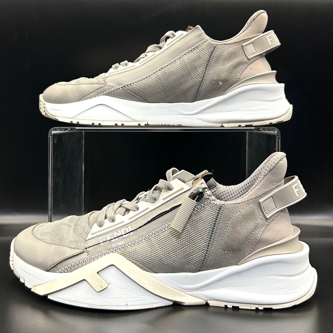 美品】フェンディ フロー スニーカー ズッカ メンズ レザー 灰色 27cm