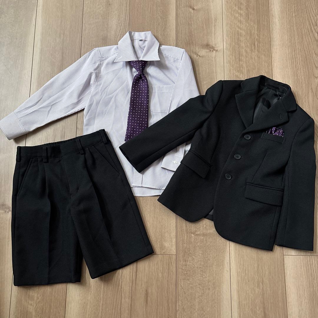 男児110サイズ フォーマルスーツ3点セット ショートパンツ ネクタイ
