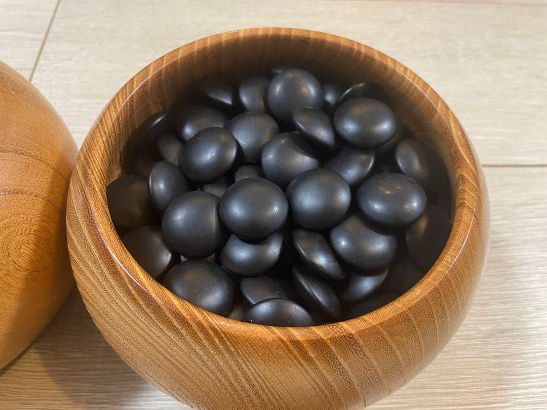 蛤碁石 33号(9.2mm) 那智黒石 欅碁笥セット お手入れ済