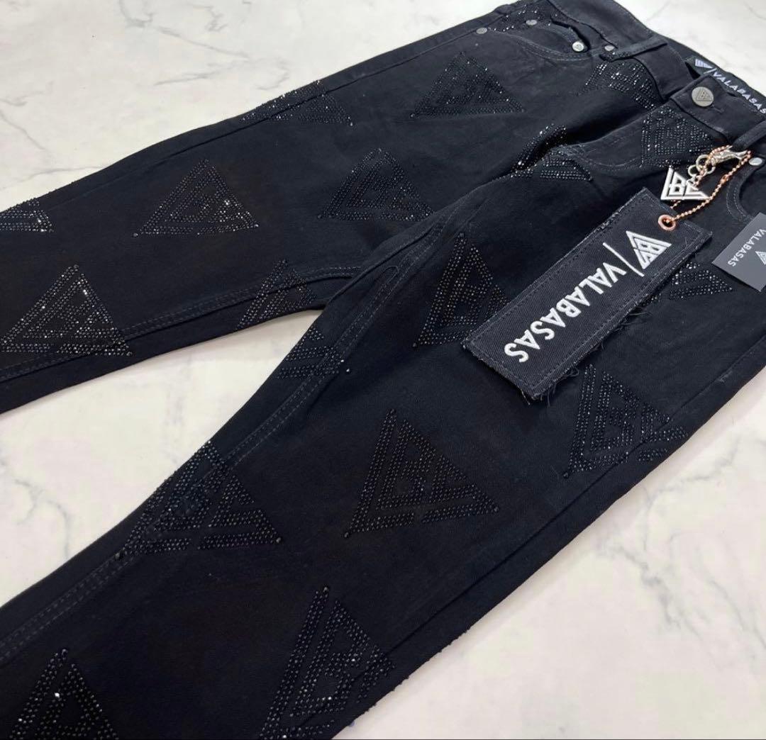 新品バラバサスvalabasas ラインストーンスキニーフレアデニムビーズ