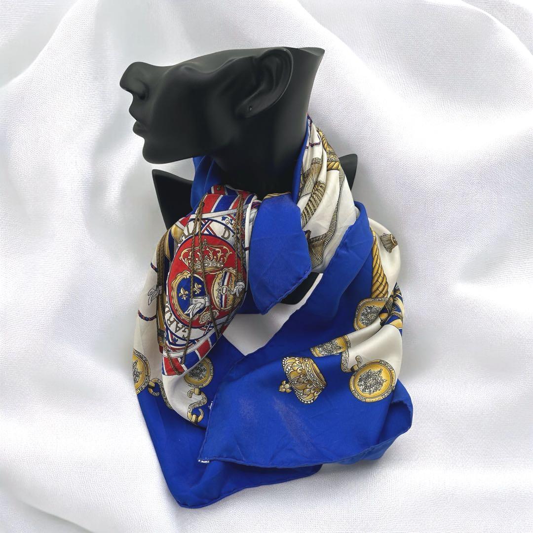 HERMES エルメス カレ90 タンブールの太鼓 スカーフ シルク ブルー