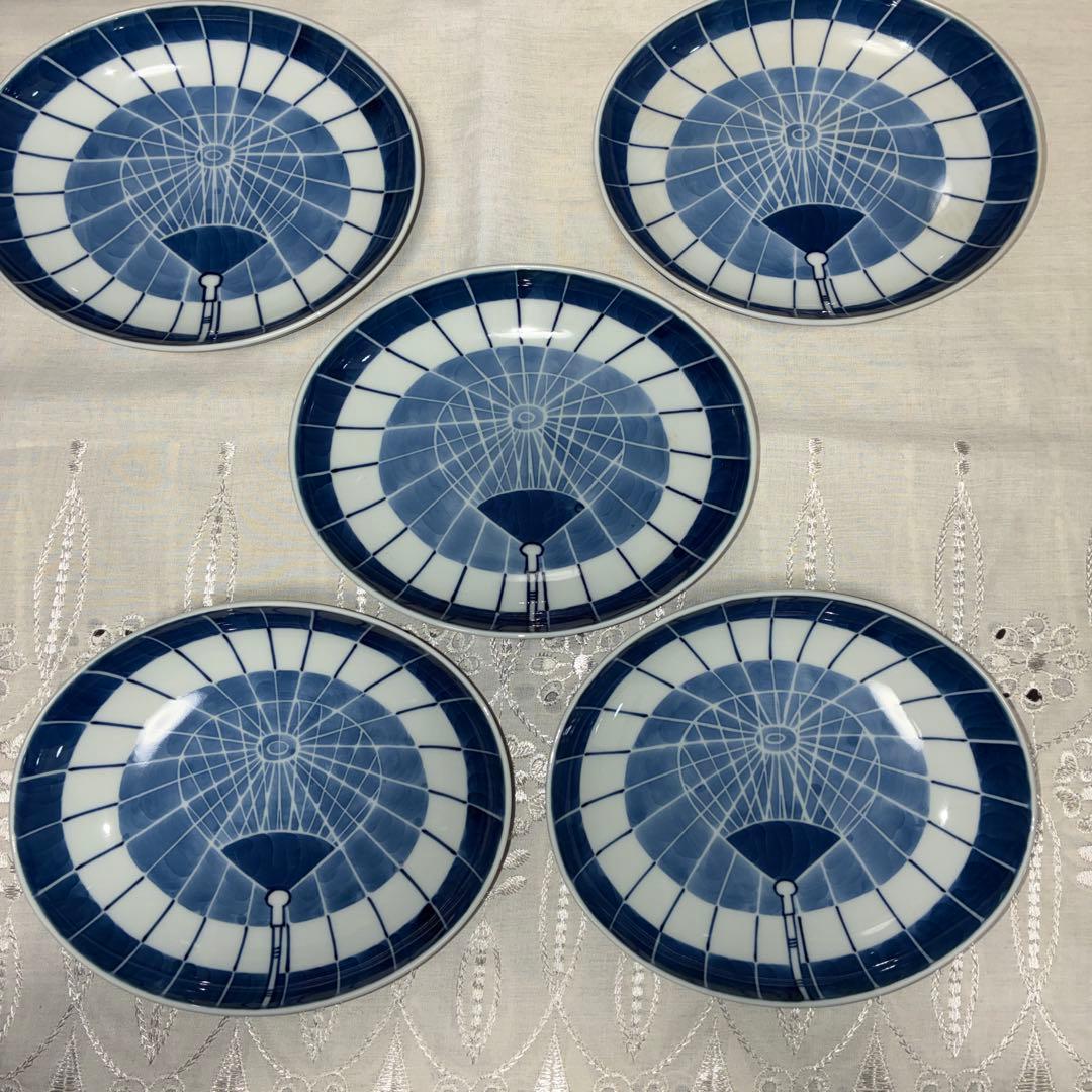 有田焼 源右衛門窯 染付傘絵 銘々皿 15.5cm ５枚セット