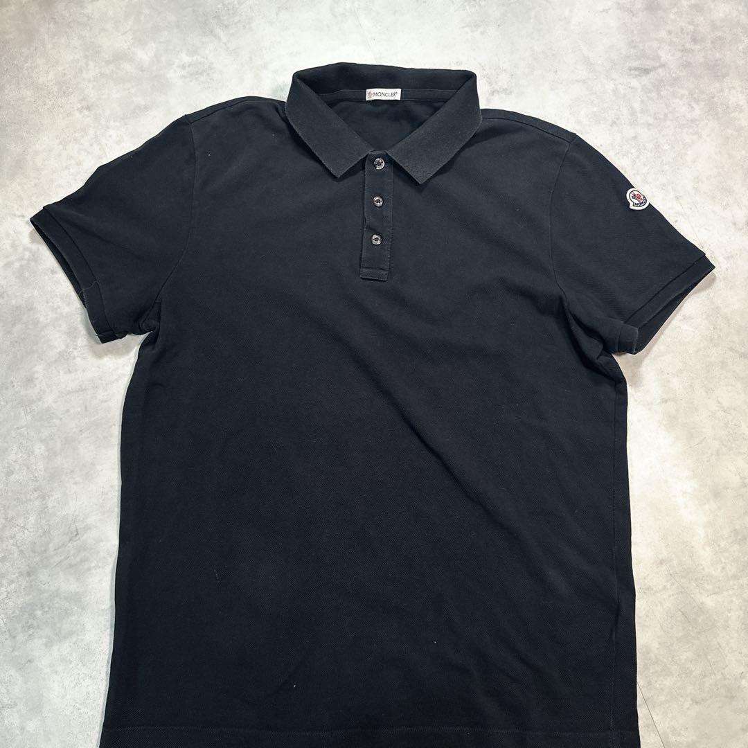 MONCLER 首ロゴ ポロシャツ 半袖 モンクレール 襟裏ロゴ ブラック