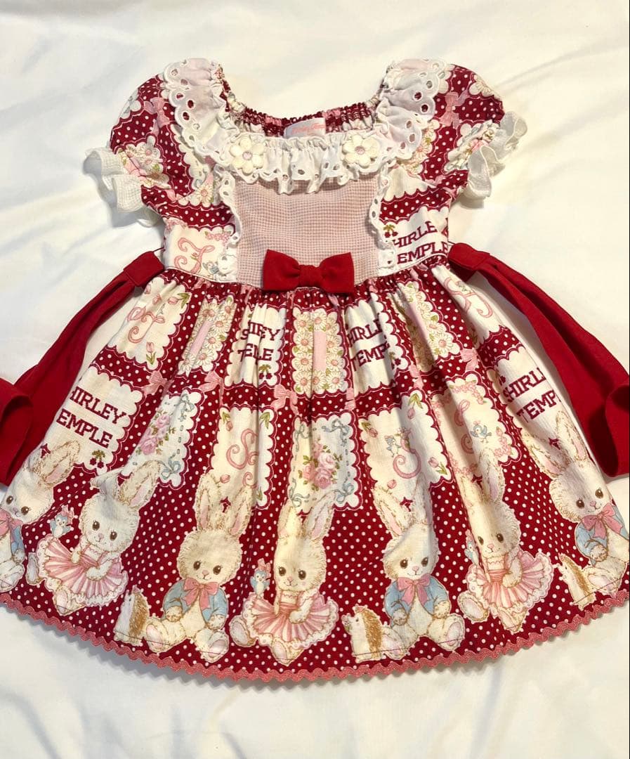 Shirley Templeうさぎハンカチプリントワンピース 100cm 赤 - メルカリ