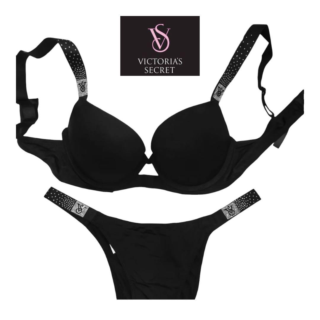 34B / M】 Victoria's Secret 黒 シャイン 上下セット - メルカリ