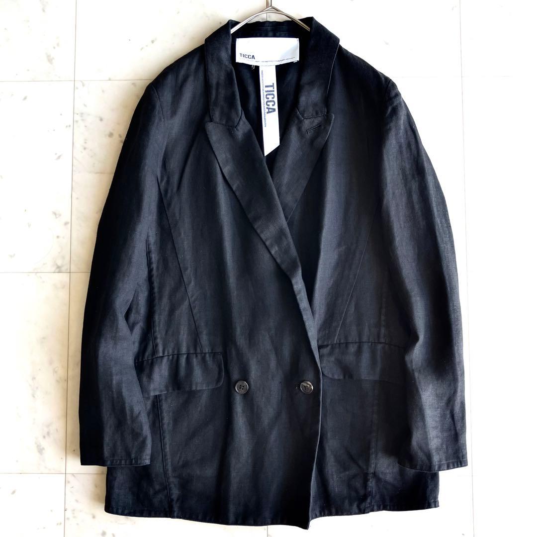 ティッカ TICCA テーラード リネンジャケット ダブルブレスト 黒