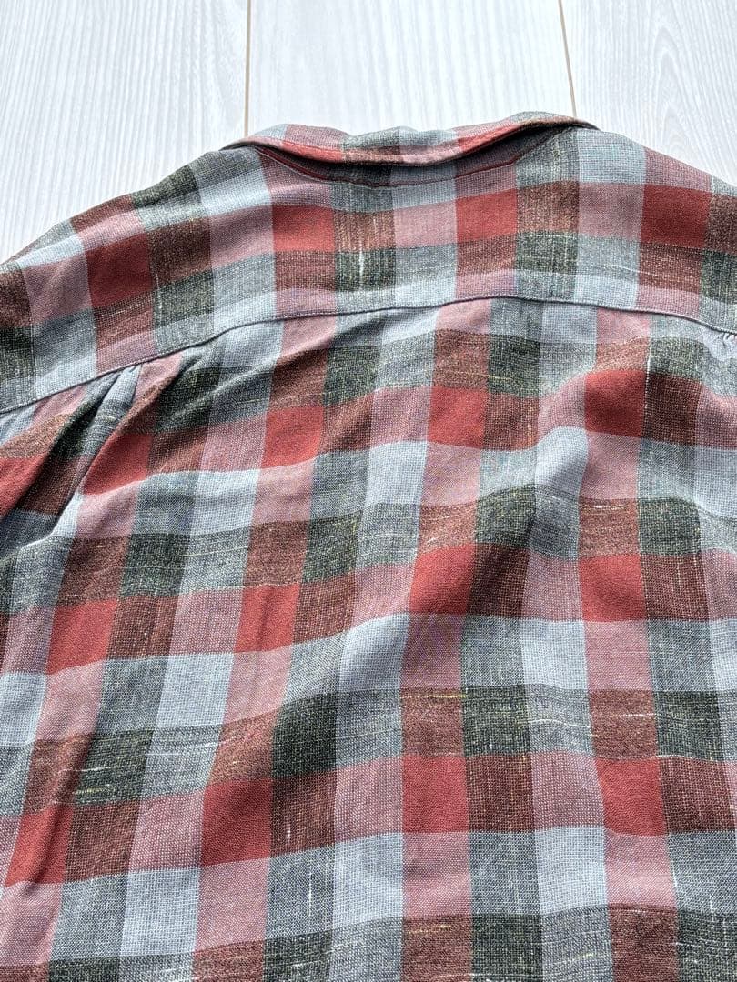 50s 60s コットン (レーヨン混？) チェック ビンテージ 開襟シャツ