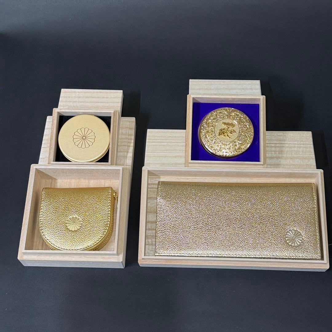 メ*モ様 超貴重！皇居 長財布 ゴールド 金 小銭入れ ミラー 小物入 4点