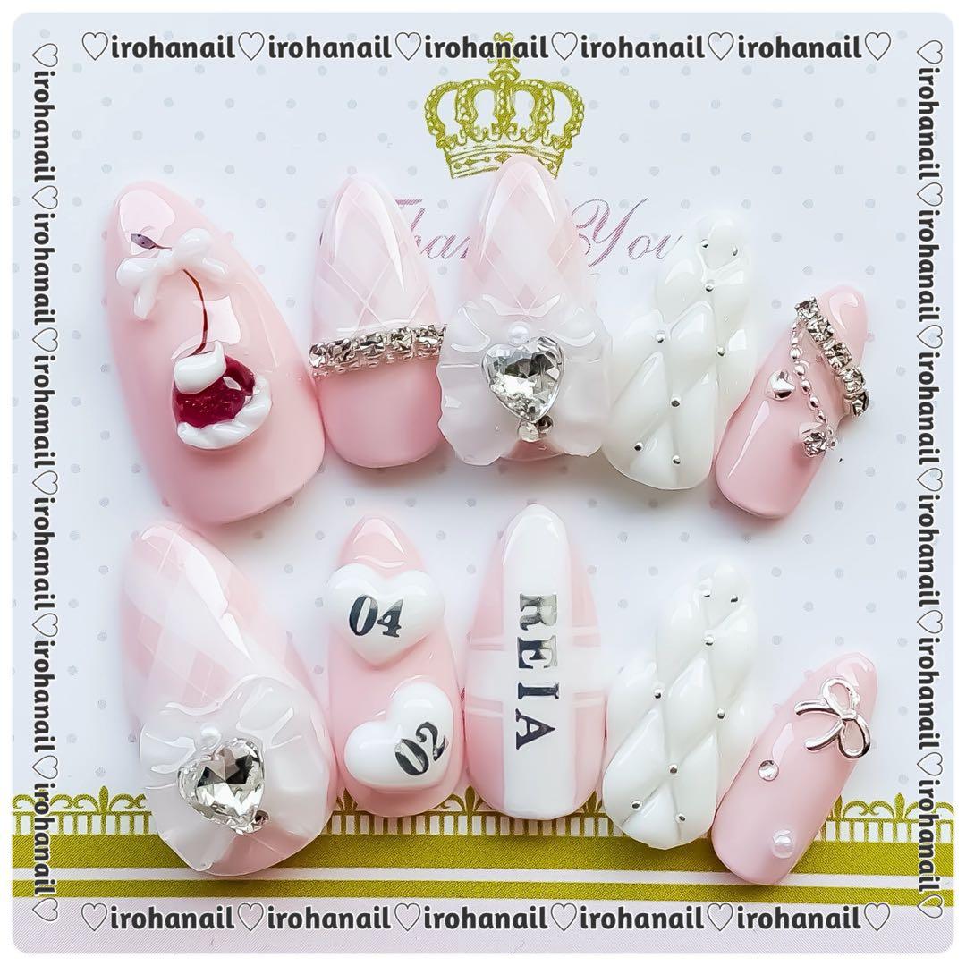 ネイルチップ オーダー受付中 量産型 ワンホン さくらんぼ ピンク