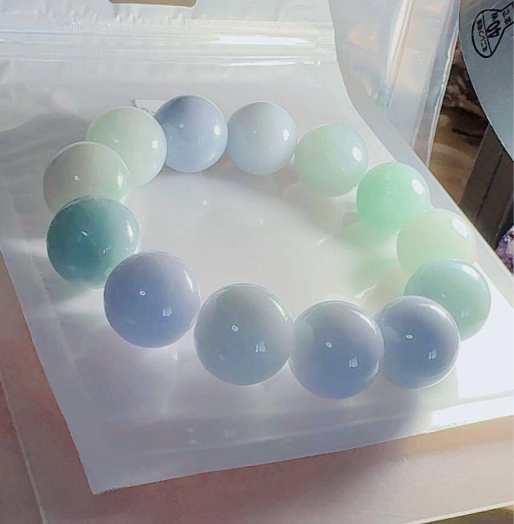 R2-02977天然本翡翠《本物保証》 翡翠ブレスレット18cm 大粒17.2