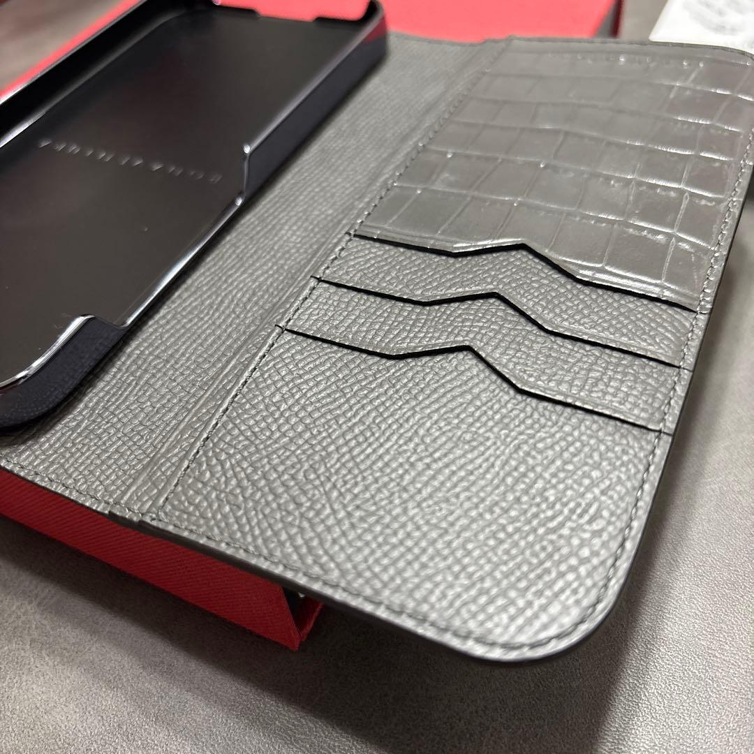 美品 ボナベンチュラiphone15 エンボスクロコ レザー 手帳ケース