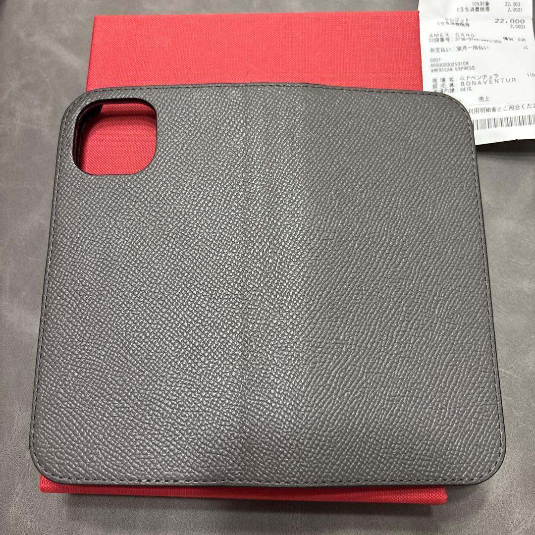 美品 ボナベンチュラiphone15 エンボスクロコ レザー 手帳ケース