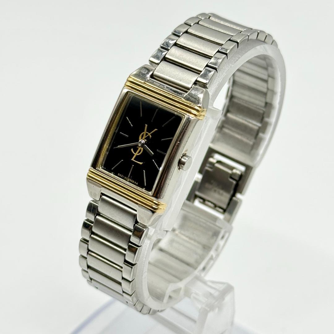 稼働品 YSL イヴサンローラン 腕時計 黒文字盤 スクエア クォーツ 2針