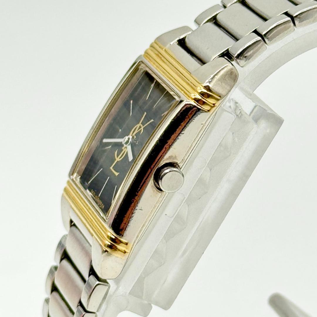 稼働品 YSL イヴサンローラン 腕時計 黒文字盤 スクエア クォーツ 2針