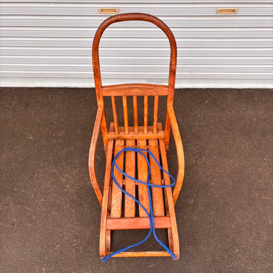 送料込】昭和レトロ 手押しソリ 木製 そり アンティーク インテリア