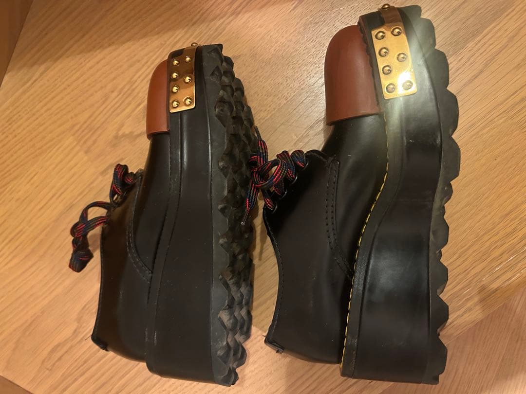 PRADA ブーツ 革靴 厚底 ブラック 黒×えんじ 金具 35 ハーフ ワーク