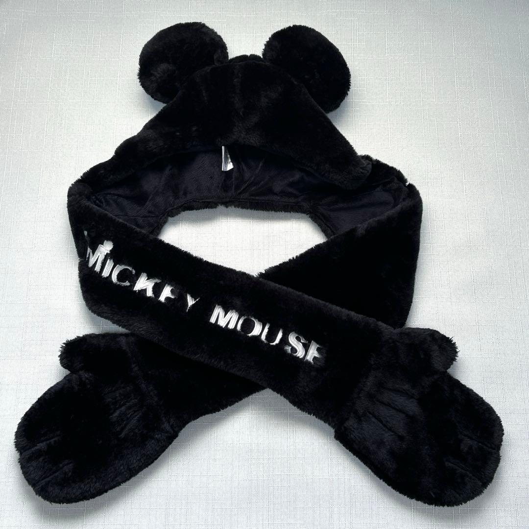 美品 ディズニーファンキャップ ミッキー 帽子 耳付きマフラー 手袋