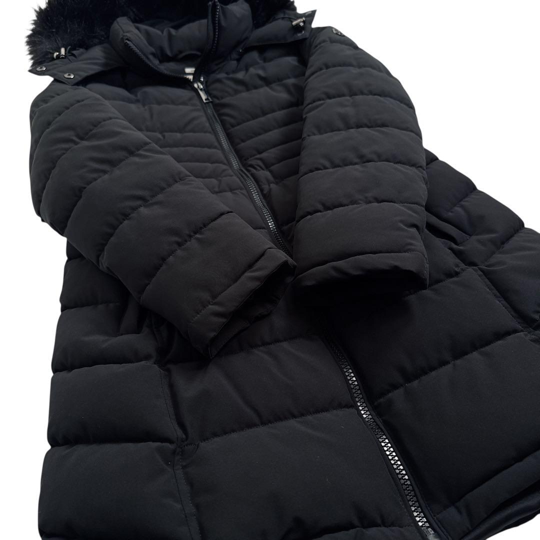 極美品 カルバンクライン 中綿 ロングコート 黒 L ファー付 ロゴ