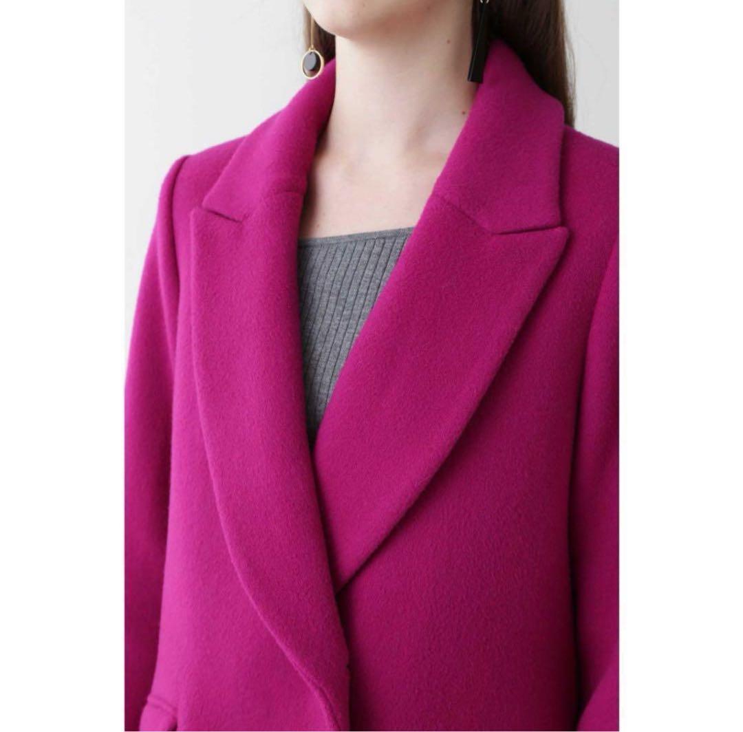 PINKY & DIANNE ウールWビーバーシャルムチェスターコート ピンク