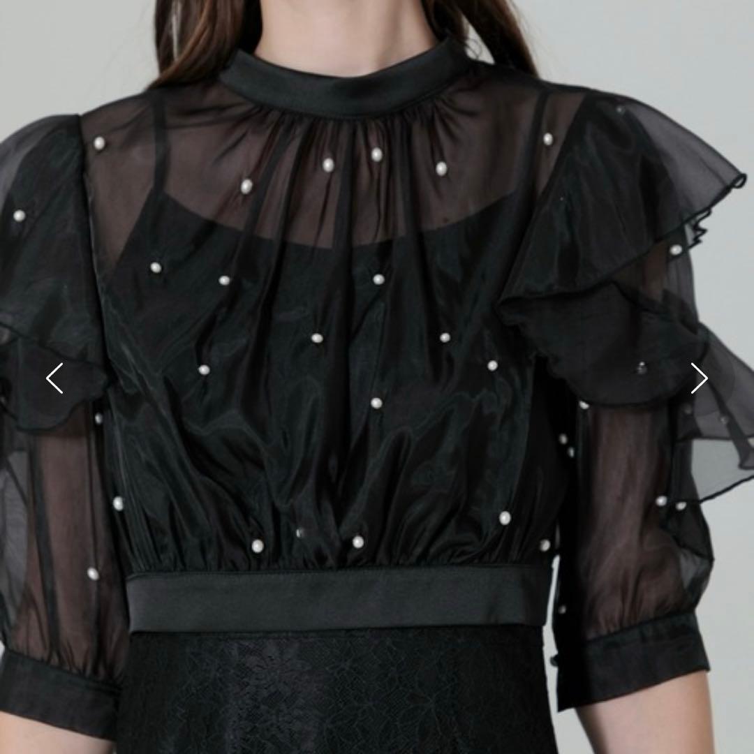 Leja】2WAYパール付きシアーレースバックリボンボレロスリット