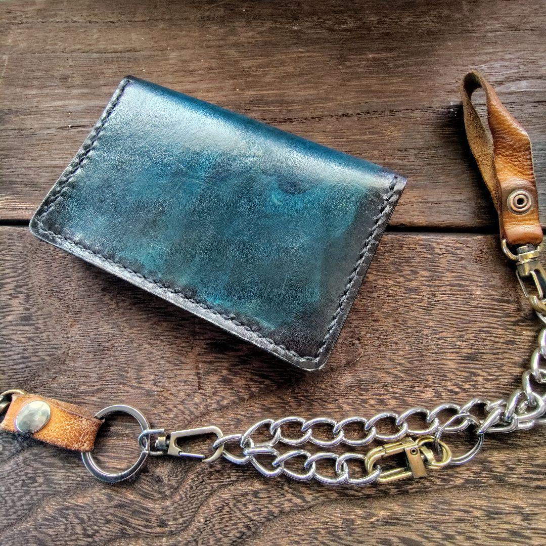 ミドルサイズ トラッカーウォレット 手染め ヴィンテージブルー